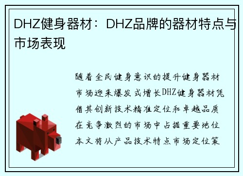 DHZ健身器材：DHZ品牌的器材特点与市场表现