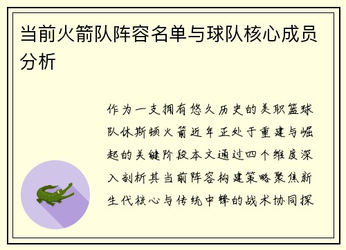 当前火箭队阵容名单与球队核心成员分析